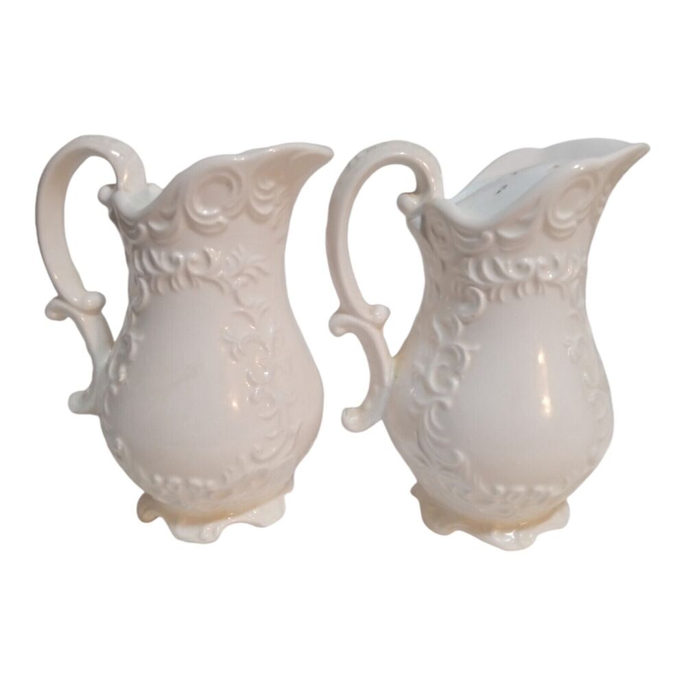 Vintage Napco White Water Pitcher Shaped Salt and Pepper Shakers